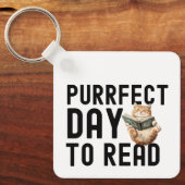 Purfect Day to Read Cat Bookworm Quote Sleutelhanger (Voorkant)