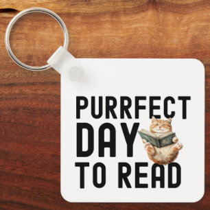 Purfect Day to Read Cat Bookworm Quote Sleutelhanger