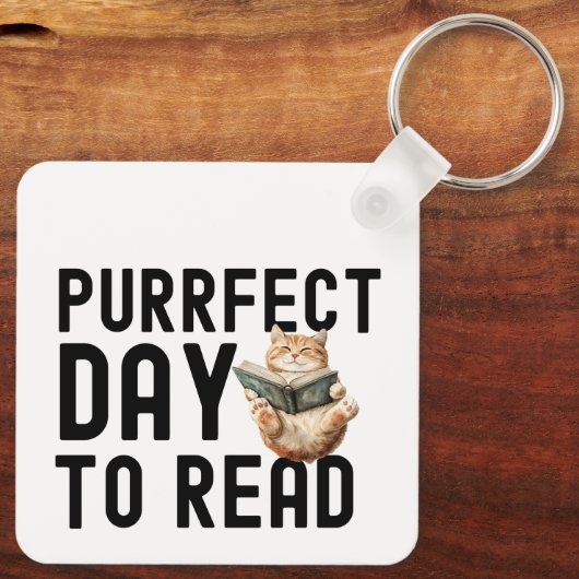 Purfect Day to Read Cat Bookworm Quote Sleutelhanger (Achterkant)