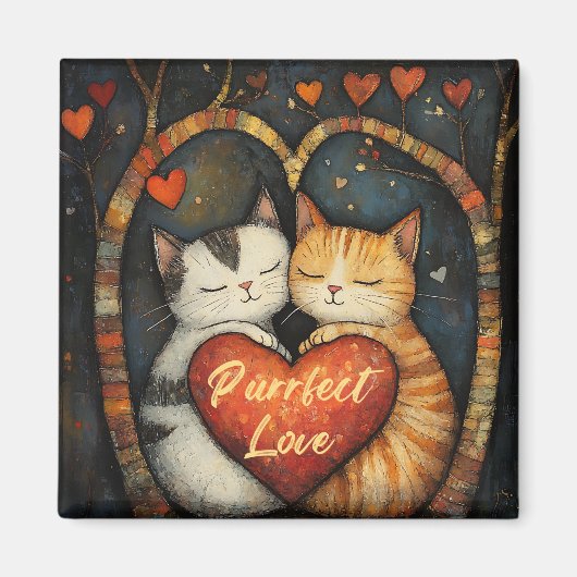 Purfect Love Een Gezellige Kat Omarm Kunstwerk Magneet (Voorkant)