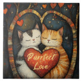 Purfect Love Een Gezellige Kat Omarm Kunstwerk Tegeltje (Voorkant)