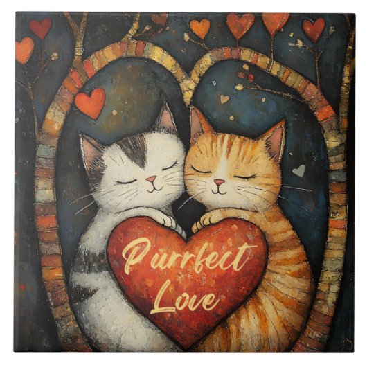 Purfect Love Een Gezellige Kat Omarm Kunstwerk Tegeltje (Voorkant)