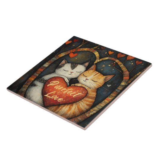 Purfect Love Een Gezellige Kat Omarm Kunstwerk Tegeltje (Zijkant)
