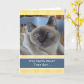 Purfect Verjaardagswensen, Siamese kat in mandje Kaart (Gele Bloem)