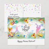 Purim Basket Gifts Hamantaschen Gragger Hebrew Feestdagenkaart (Voorkant / Achterkant)