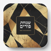 Purim Black Gold Modern Geometric Specialized Papieren Bordje (Voorkant)