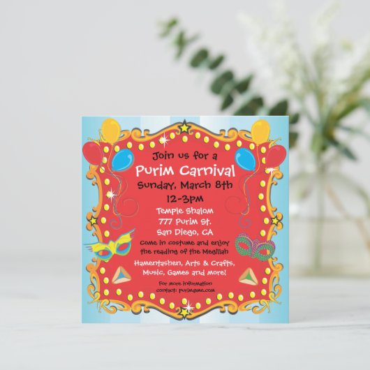 Purim Carnival Party Invitation Poster Kaart (Staand voorkant)
