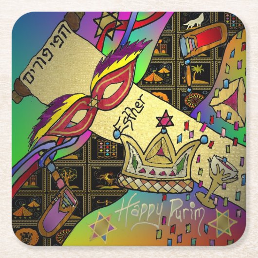 Purim Esther Celebration Art Print Kartonnen Onderzetters (Voorkant)