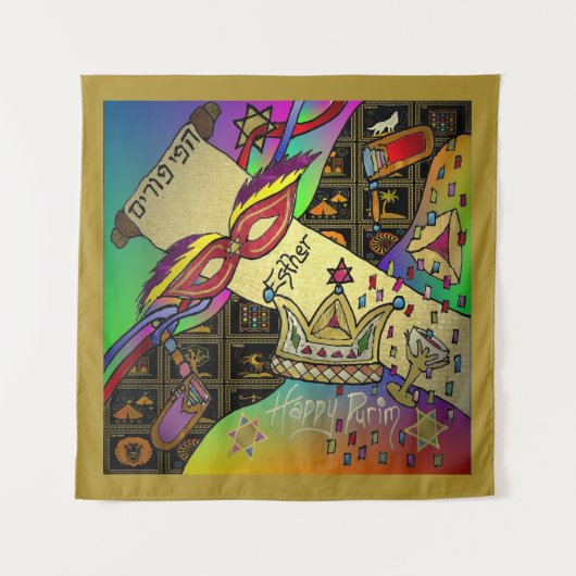 Purim Esther Celebration Dark Art Print Tapestry Wandkleed (Voorkant)
