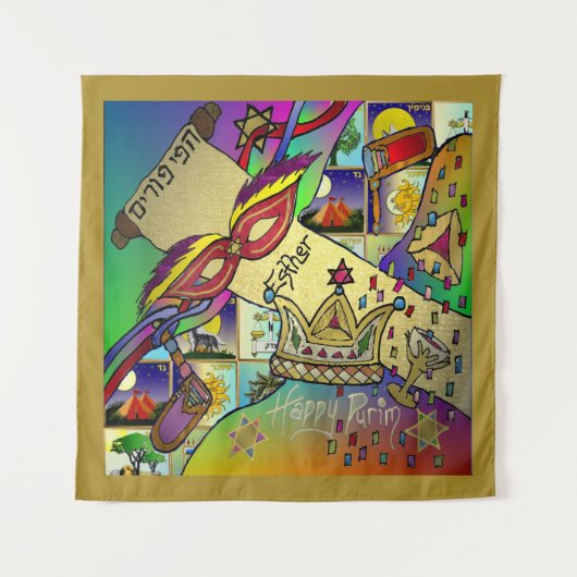 Purim Esther Celebration Light Print Tapestry Wandkleed (Voorkant)