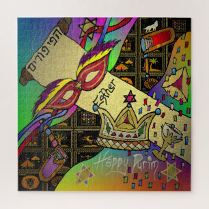 Purim Esther-viering donkere kunstprint Legpuzzel