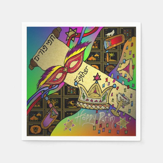 Purim Esther-viering donkere kunstprint Servet (Voorkant)