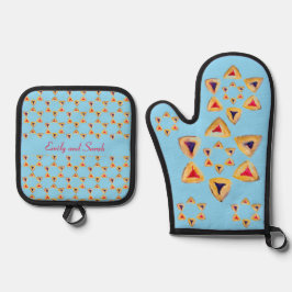 Purim Hamantaschen Blue Ovenwant & Pannenlap Set