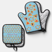 Purim Hamantaschen Blue Ovenwant & Pannenlap Set (Voorkant / Achterkant)