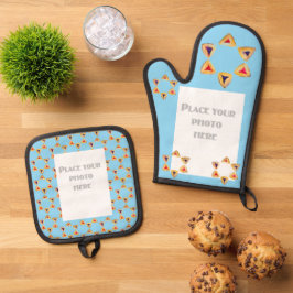 Purim Hamantaschen Foto Blauwe Achtergrond Ovenwant & Pannenlap Set
