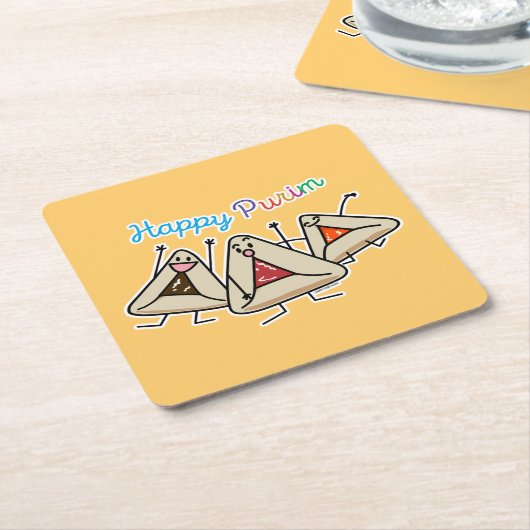 Purim hamantaschen gebakje Sameach Oznei Haman Kartonnen Onderzetters (Schuin)