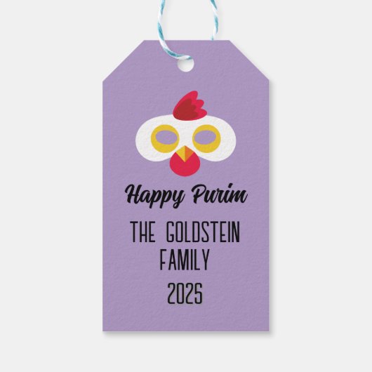 Purim kippenmasker gemaskerd kostuum cadeaulabel (Achterkant)