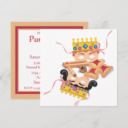 Purim Mask en Cookies Uitnodiging (Voorkant / Achterkant)