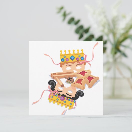 Purim Mask en Cookies Uitnodiging (Staand voorkant)