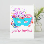 Purim Mask en Swirls Uitnodiging (Staand voorkant)