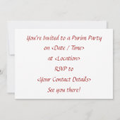 Purim Maskers & Hamentashen Uitnodiging (Achterkant)