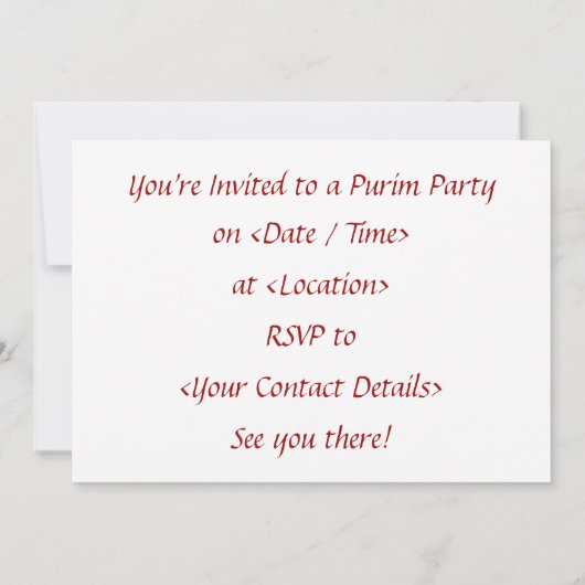 Purim Maskers & Hamentashen Uitnodiging (Achterkant)