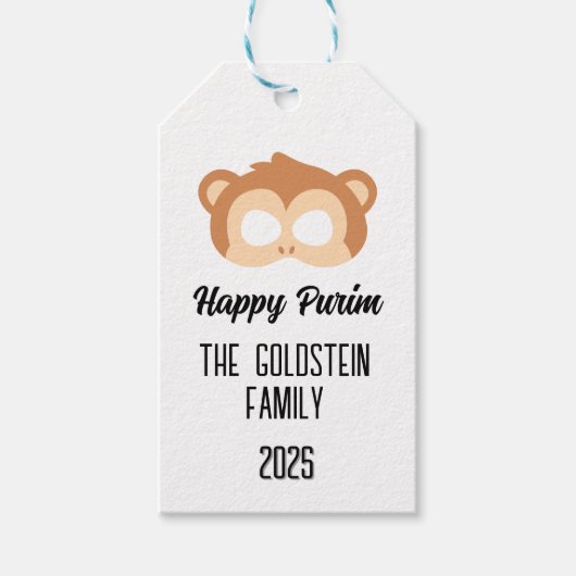 Purim monkey masker gemaskerd kostuum cadeaulabel (Voorkant)