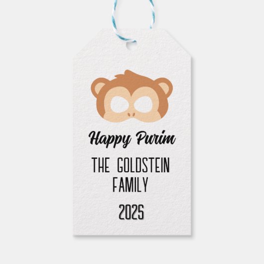 Purim monkey masker gemaskerd kostuum cadeaulabel (Achterkant)