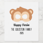 Purim Monkey masker gemaskerd kostuum Wijn Etiket (Enkel label)