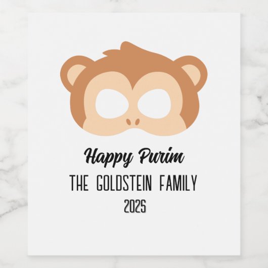 Purim Monkey masker gemaskerd kostuum Wijn Etiket (Enkel label)
