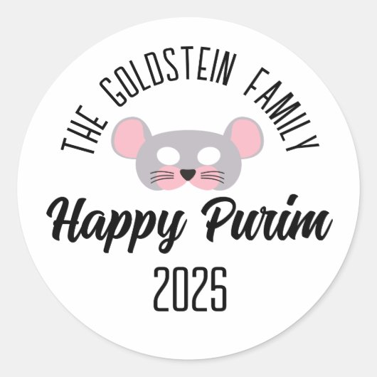 Purim mousemask masquerade kostuum ronde sticker (Voorkant)
