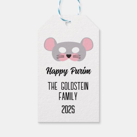 Purim muismasker gemaskerd kostuum cadeaulabel (Achterkant)