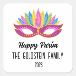 Purim paarse maskerade kostuum vierkante sticker