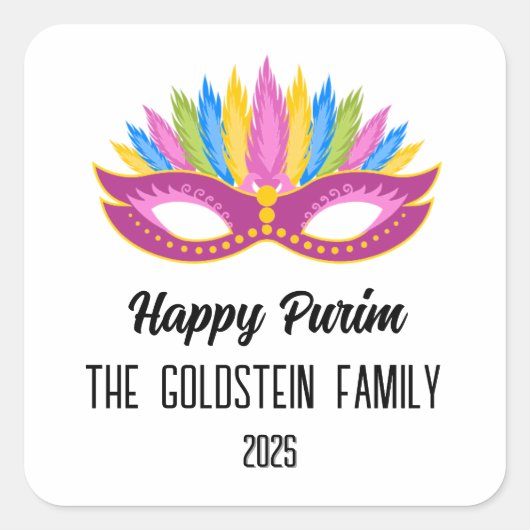 Purim paarse maskerade kostuum vierkante sticker (Voorkant)