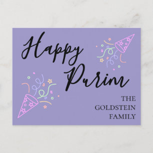 Purim Paarse Neon Feesthoed Mishloach Manot Naam Briefkaart