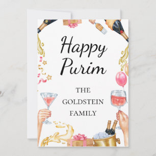 Purim rode wijn Champaign drankjes Mishloach Manot Feestdagenkaart