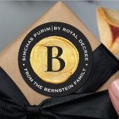 Purim Royal Gold Seal Monogram op zwart Ronde Sticker