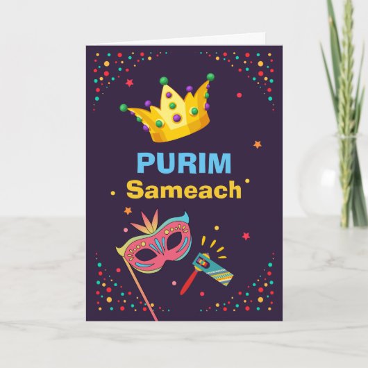Purim Sameach Feestelijk Masker en Noise Maker Kaart (Voorkant)