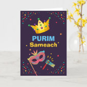 Purim Sameach Feestelijk Masker en Noise Maker Kaart (Gele Bloem)