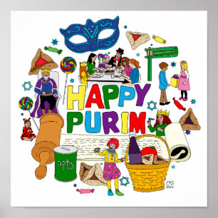 Purim Scene Square Poster