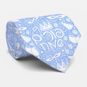 Purim stropdas in blauw en wit met Hebreeuwse 'Hap (Opgerold)
