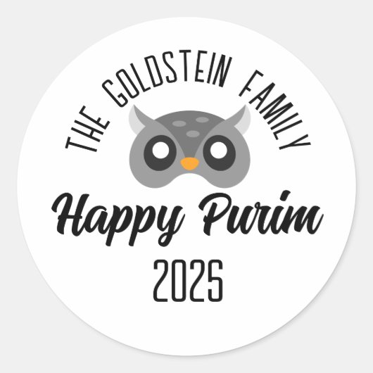 Purim uil masker gemaskerd kostuum ronde sticker (Voorkant)