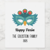Purim uil masker gemaskerd kostuum wijn etiket (Enkel label)