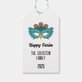 Purim uil masker maskerade kostuum Familienaam Cadeaulabel