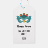 Purim uil masker maskerade kostuum Familienaam Cadeaulabel (Achterkant)