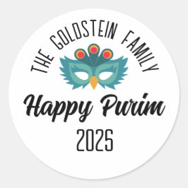 Purim uil masker maskerade kostuum Familienaam Ronde Sticker