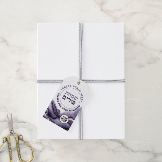 Purim Waterverf Agate Geode Corporate Logo Cadeaulabel (Met Touw)