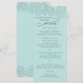 Purisblauw met romantische koraalkalligrafie menu (Voorkant / Achterkant)