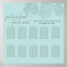 Purisblauw met romantische koraalkalligrafie poster