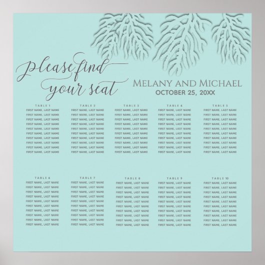 Purisblauw met romantische koraalkalligrafie poster (Voorkant)